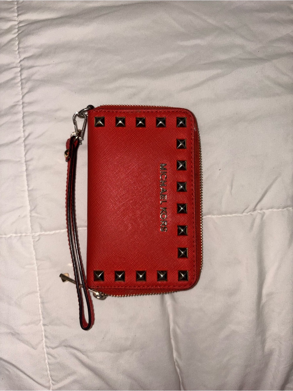 Michael Kors Red Studded Zip-Around Wristlet